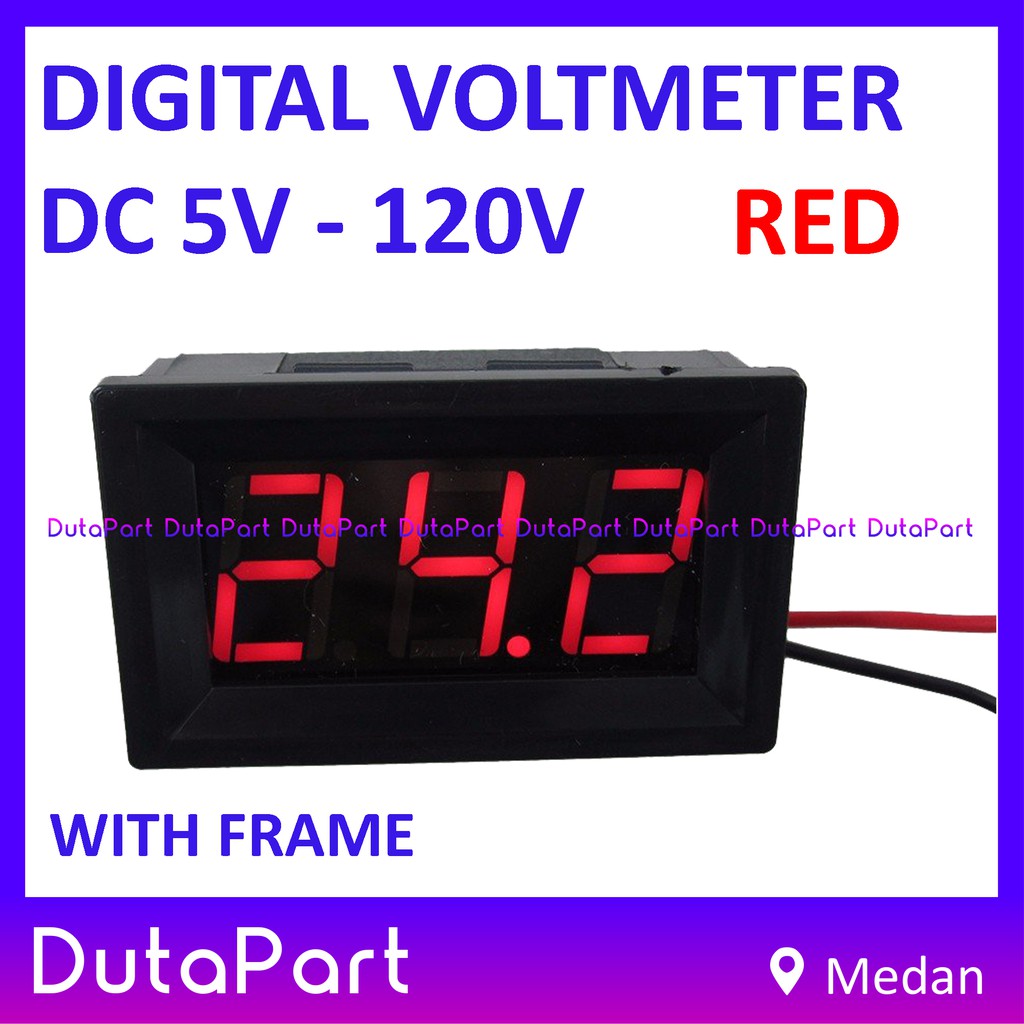 Digital Voltmeter DC 5V-120V 0.56&quot; Red Merah 2 Wire + Frame Volt Meter