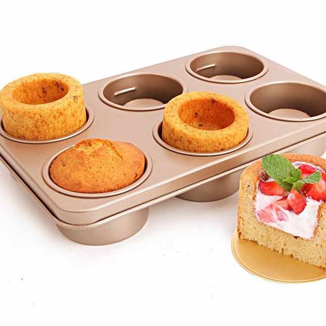 Loyang slinder pie 6 lubang Gold  Cake Mould bake pan tulban mini 6 cup