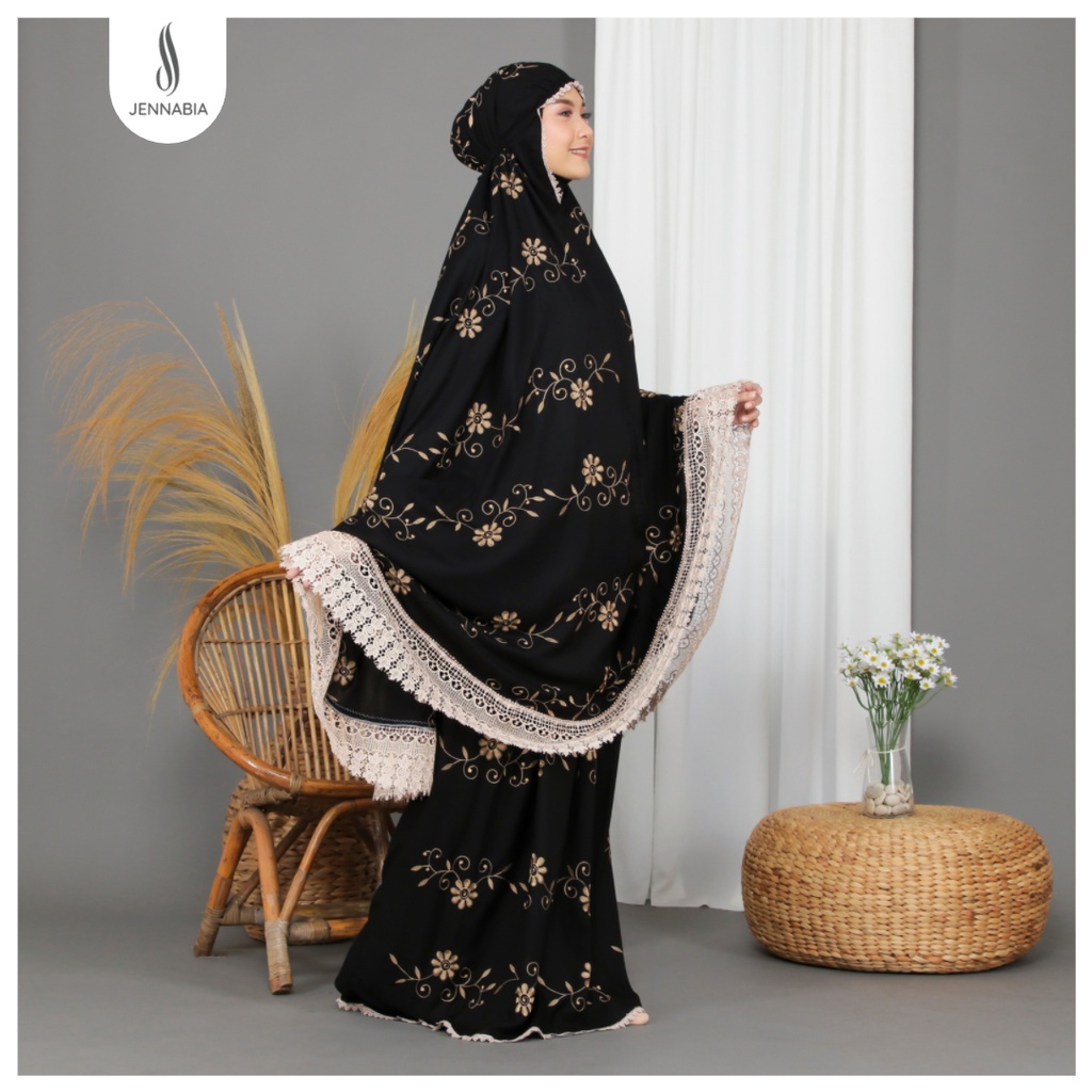 JENNABIA - Mukena Dewasa Jumbo Premium Bordir Mewah Bunga Terataii