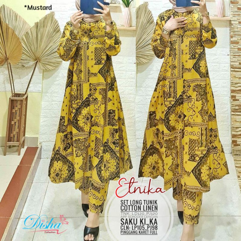 SET LONG TUNIK ETNIKA COTTON LINEN SIZE JIMBO FIT TO XXXL LD 120