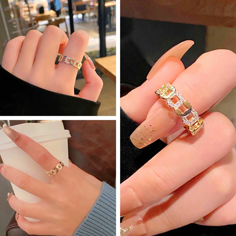 Fancyqube Cincin Model Rantai Twist Terbuka Bahan Titanium Steel Lapis Emas 18k Gaya Eropa