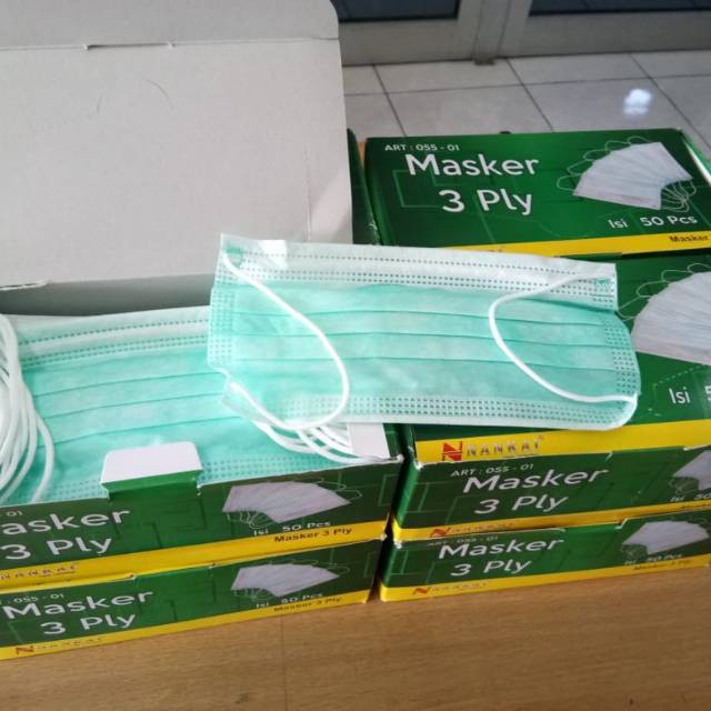 NANKAI Masker 3 Ply 1 Box Isi 50 Pcs Masker Medis 3 Lapis Masker dokter suster gojek 3 lapis / Masker Wajah Original Medis Masker Bedah Masker telinga earloop