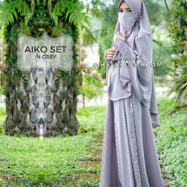 Gamis Aiko set abu abu silver ori by hijabisme