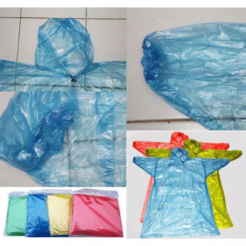 Jas Hujan Sekali Pakai Mantel Bahan Plastik Kresek Tipis Murah Rain Coat Emergensi Darurat All Size