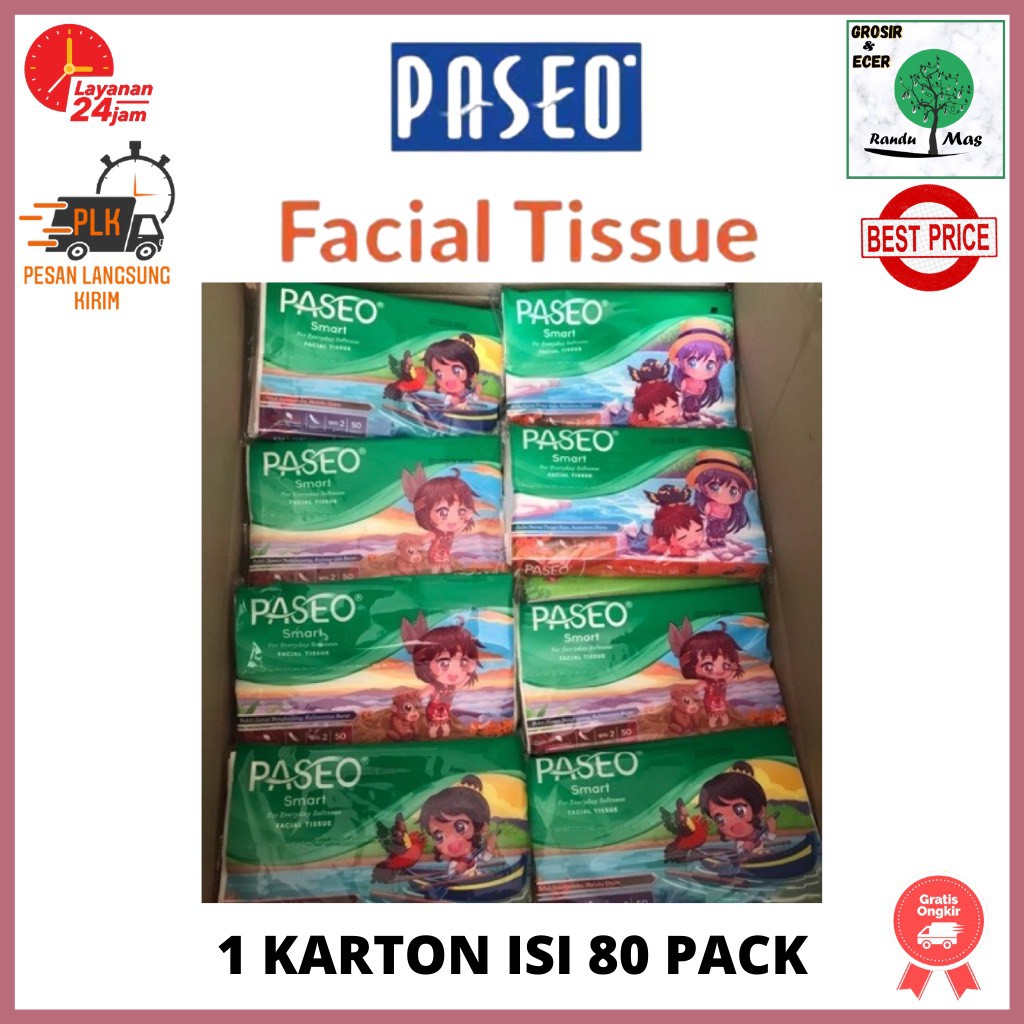 [1 Dus Tisu] Facial Tissue Tissu Paseo Travel Pack 50 Sheet 2 Ply Tisu Wajah 1 Karton isi 80 Pack