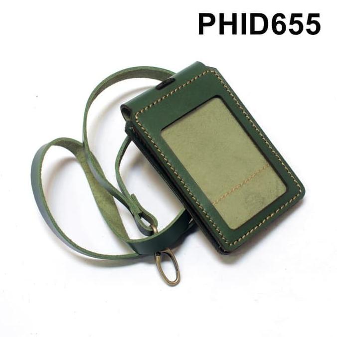 

[[COD]] ID card holder lipat kulit asli name tag magnet tali hijau PHID655 TERLENGKAP Kode 449