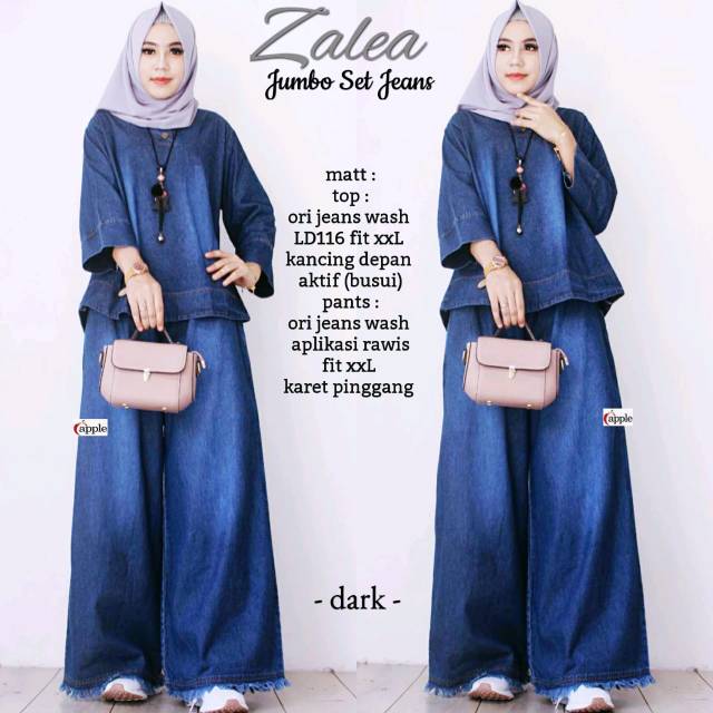 ZALEA JUMBO SETELAN JEANS JUMBO ATASAN SET KULOT WANITA JEANS WASH PREMIUM POLOS SIMPLE CASUAL BASIC