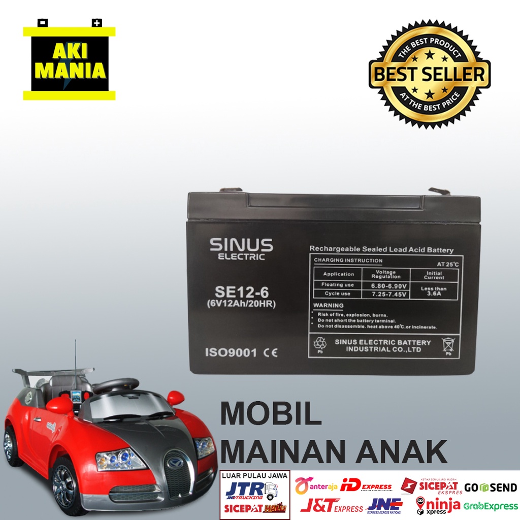 Aki Mainan Mobil Anak 6V 12Ah Aki Mobil Mainan Anak VRLA SINUS MS7-6