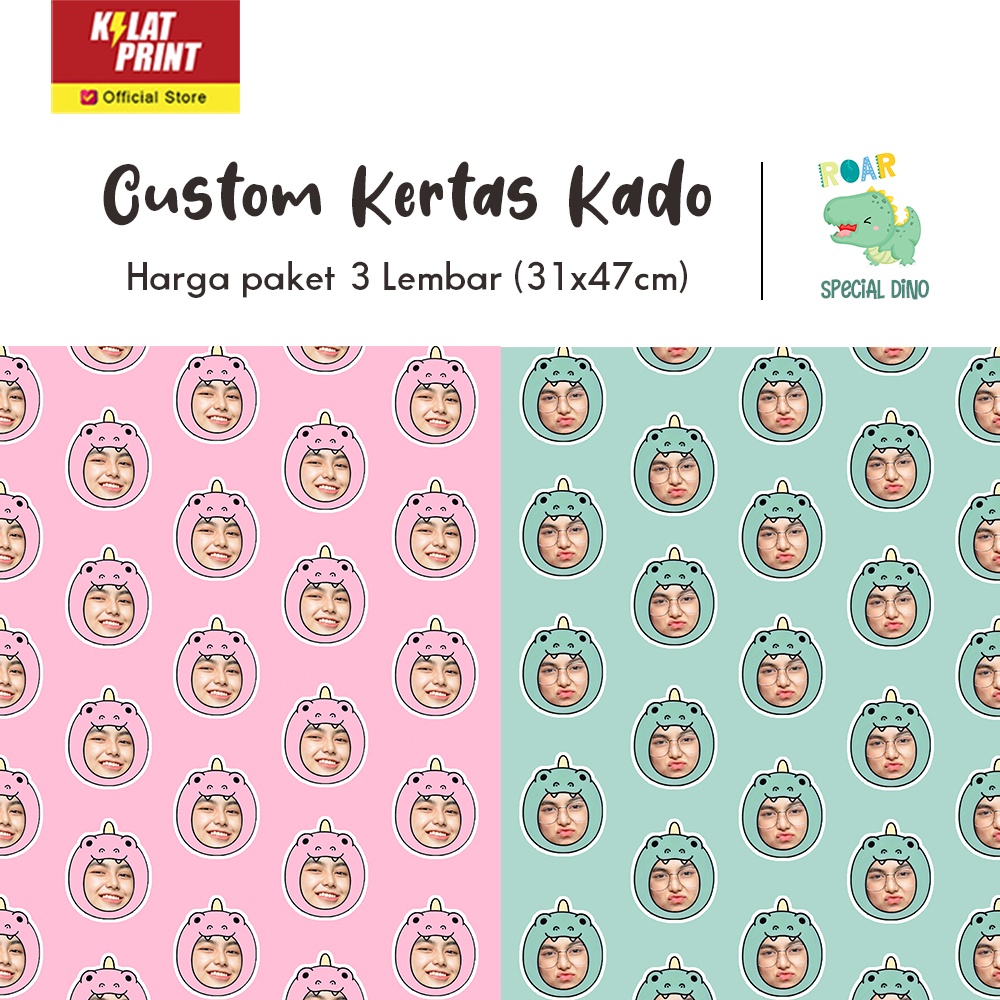 KERTAS KADO CUSTOM WRAPING PAPER SPECIAL DINO (3 lembar A3+)