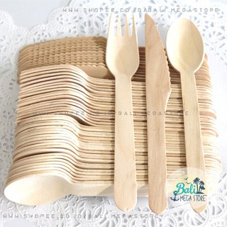 BALI Sendok KAYU Garpu Pisau Makan Wooden Spoon Fork non Plastik Bening