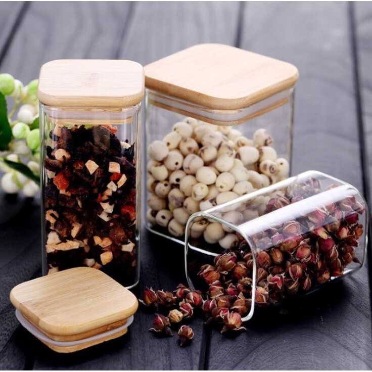 Toples Kaca Kotak Unik Tempat Penyimpanan Makanan Food Storage Jar M