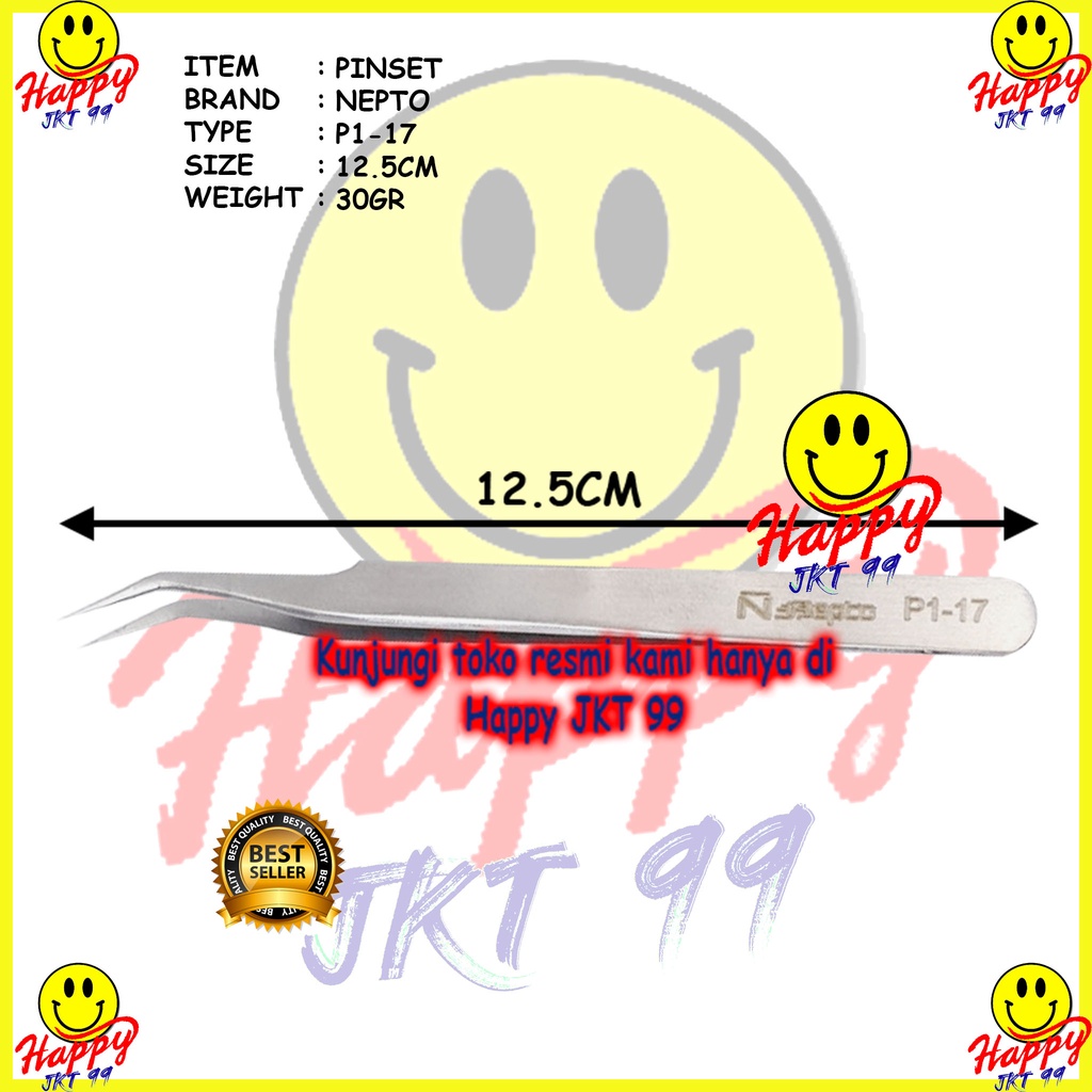 PINSET BENGKOK NEPTO P1-17 SILVER TWEEZERS PINSET LURUS STAINLESS ORI