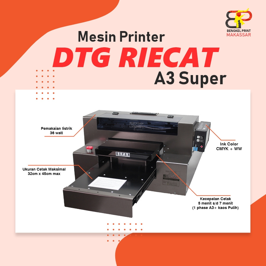 Mesin Printer DTG Riecat A3 Super BPjet Cetak Langsung di Kaos