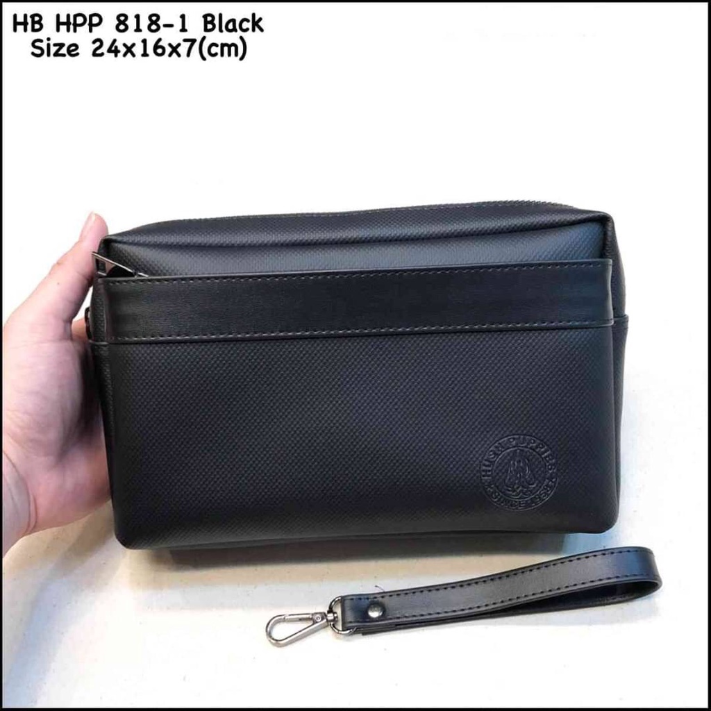 Handbag Clutch Pria Cowok Wanita Cewek Unisex HUSH PUPPIES 818-1 BLACK HITAM Kulit Sapi Asli Premium