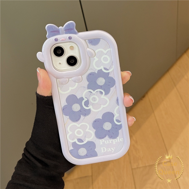 Case Oppo A17 A15 A7 A52 A92 A92 A96 A76 A5S A12 A3S A12E A53 A74 A95 A16K A17K A16E Reno5 5F 4F A16 A5 A9 A15s A57 A54 A31 A55 A16s Bow-knot Little Monster Lensa Ungu Flowers Cover