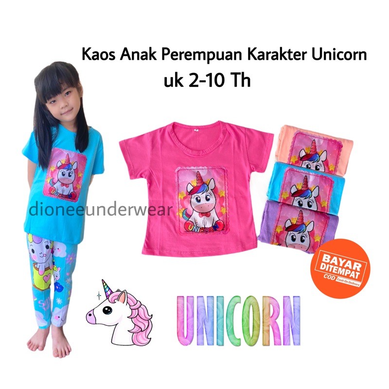 KAOS ANAK PEREMPUAN LENGAN PENDEK 2-10 Th/BAJU ATASAN KAOS ANAK PEREMPUAN/BAJU ANAK CEWEK/UNICORN
