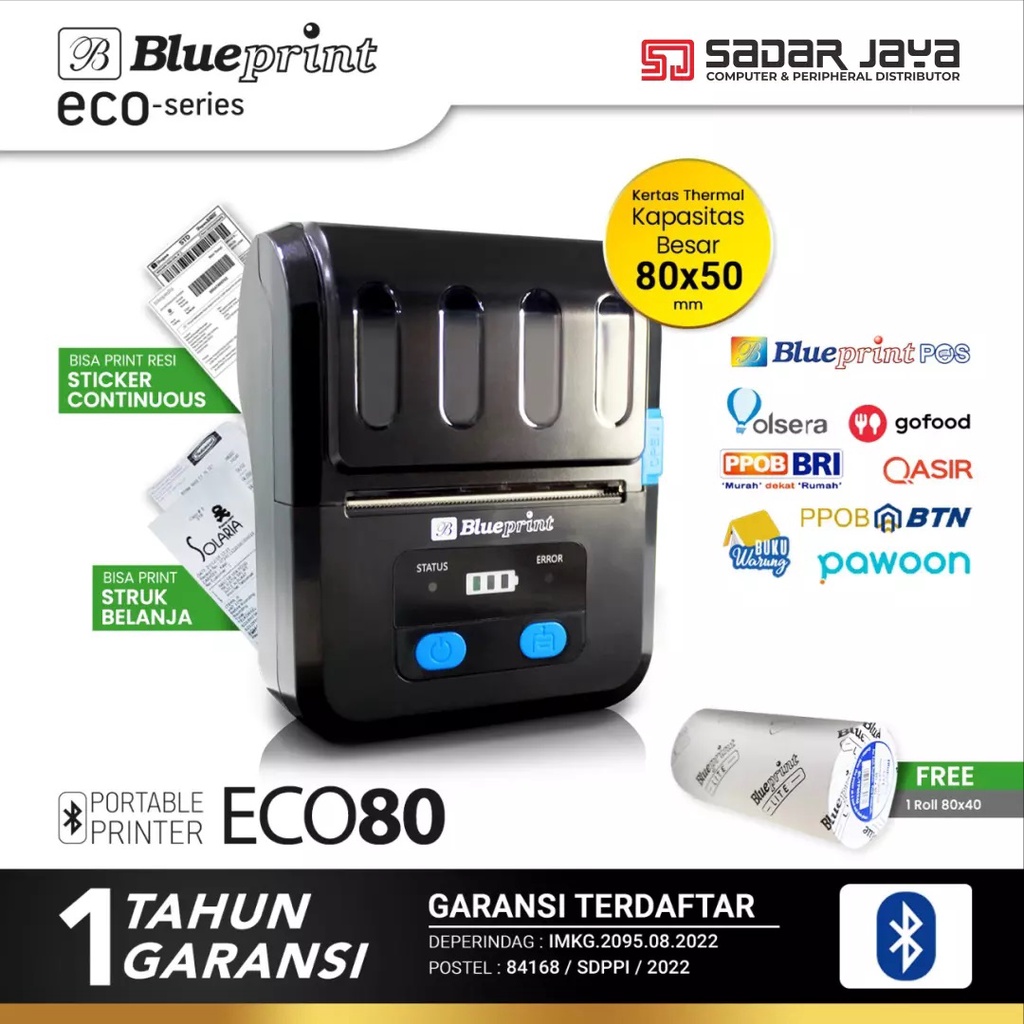 Printer Thermal Bluetooth + USB Blueprint ECO80 Print Portable Struk Nota Kasir Eco 80 mm