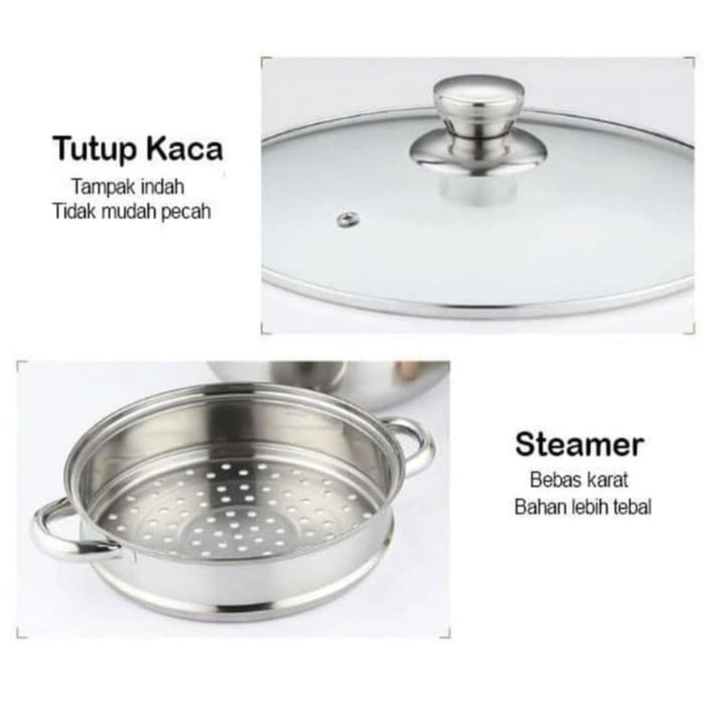 PANCI SIOMAY SOMAY / PANCI KUKUS &amp; REBUS 2 TINGKAT MINI STAINLESS STEAM KUPING 4 STEAMER 2 TINGKAT TUTUP KACA STAINLESS STEEL VD