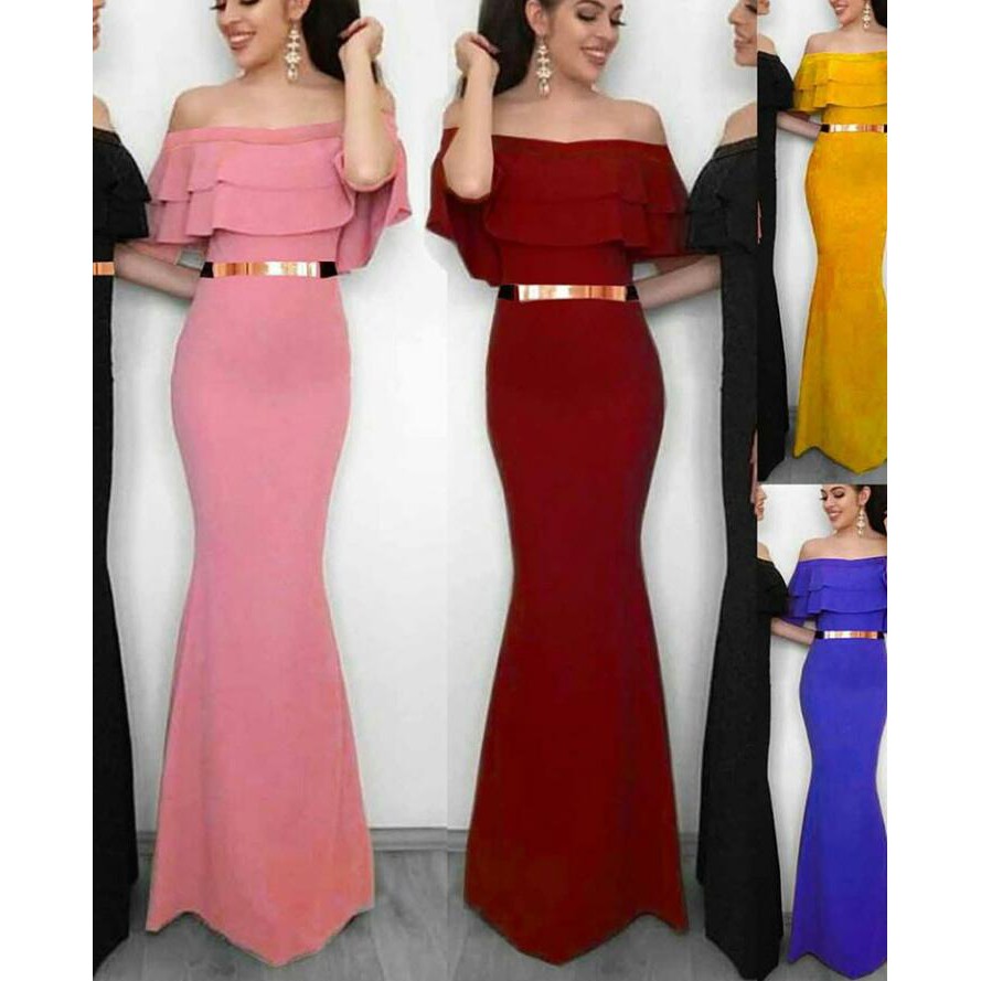 731#READY #727L long dress pesta mewah scuba duyung+FREE BELT BESI