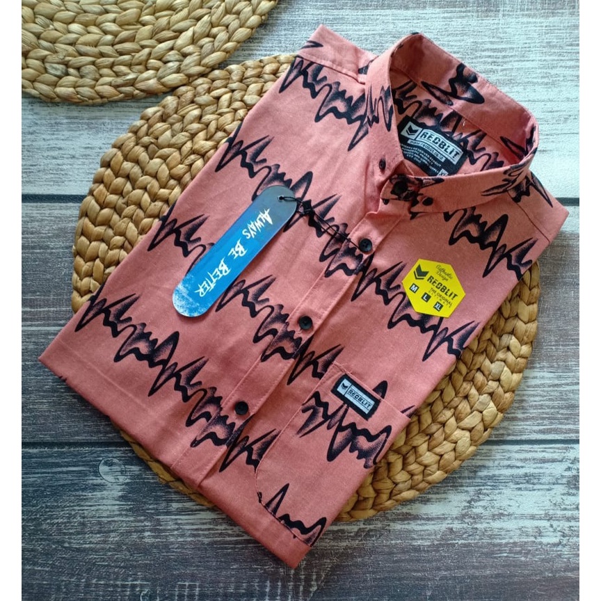 01 Real Pic Kemeja Motif Lengan Pendek merek REDBLIT Bahan Rami/Linen-GAMBAR 9