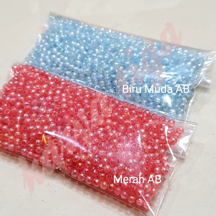 Mote Manik Mutiara Bulat 3 mm Pelangi/AB (10 gram)