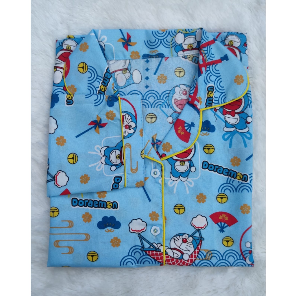 BJ-Piyama PP XXL Wanita Dewasa Murah - Baju Tidur Lengan Panjang-Emon Tori Biru