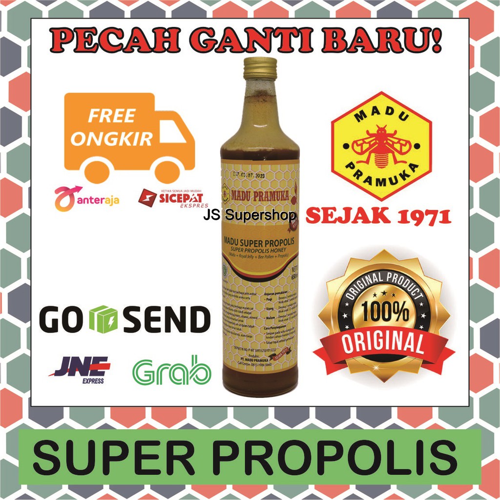 

Madu Super PROPOLIS Royal Jelly Bee Pollen Pramuka Asli Alami Murni 650 ml