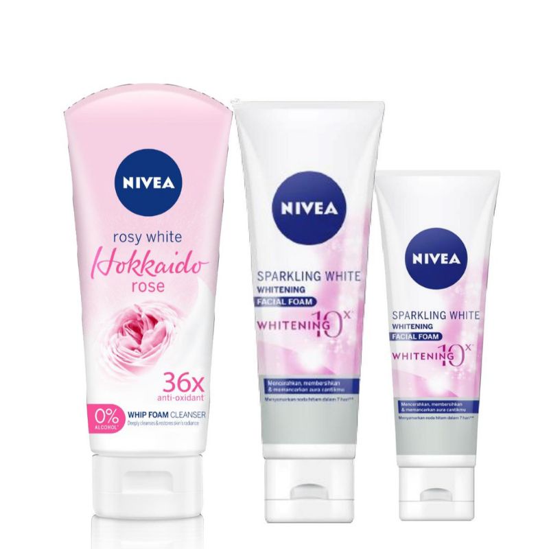 Nivea sparkling white/hokkaido rose facial wash facial foam  100ml