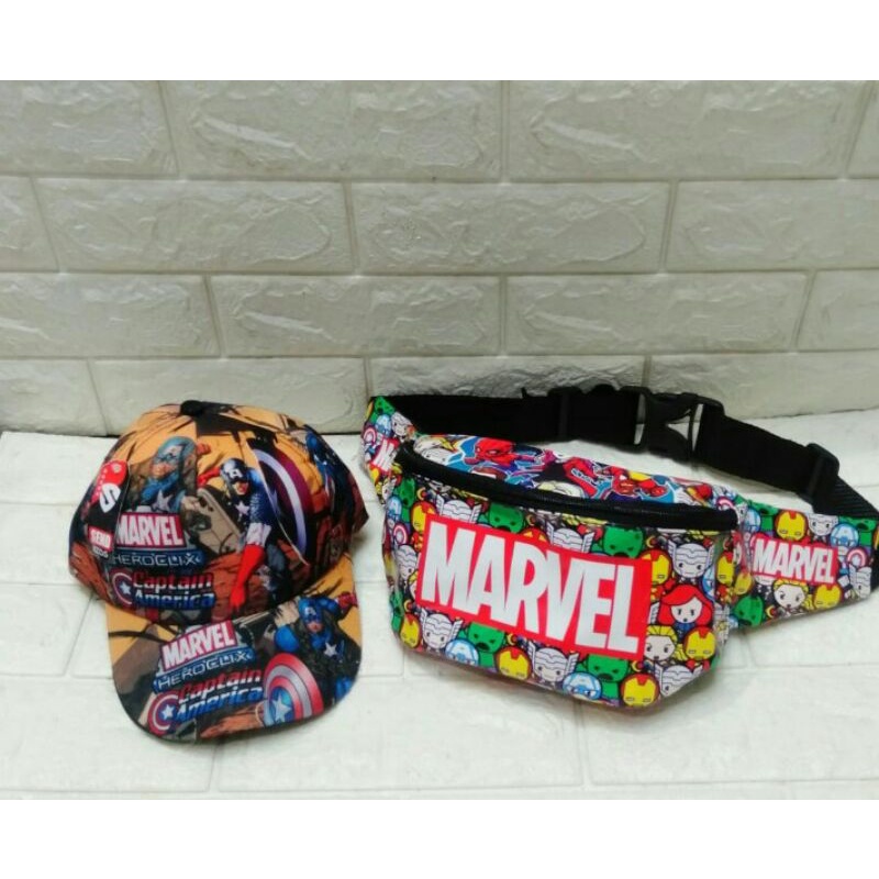 marvel 2in1 tas selempang dan topi anak laki laki waistbag anak topi anak tas selempang anak laki