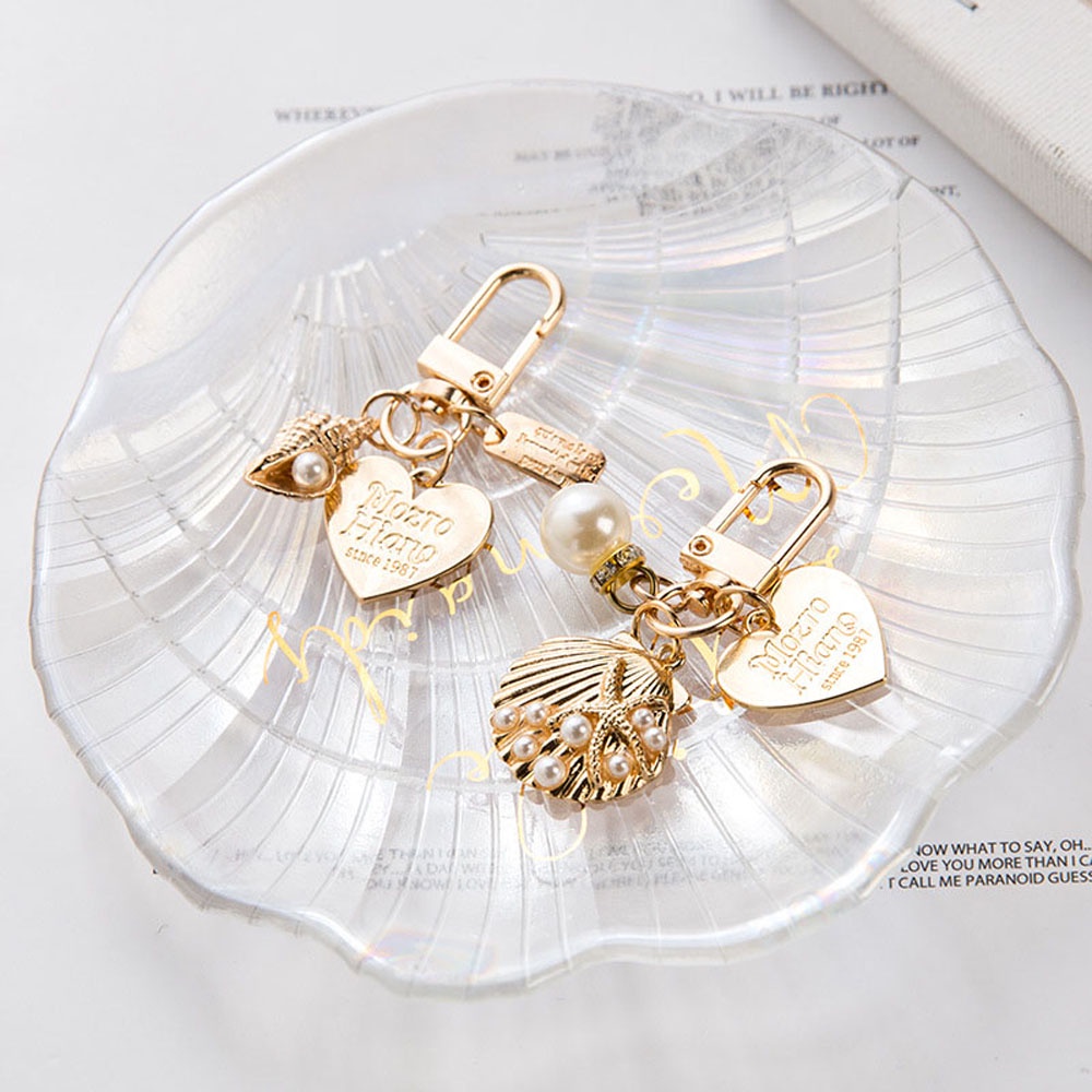 Needway  Love Letter Heart Key Ring Korean Key Accessories Key Chain Pearl Cute Gold Color Fashion Women Girls Shell Conch Bag Charms