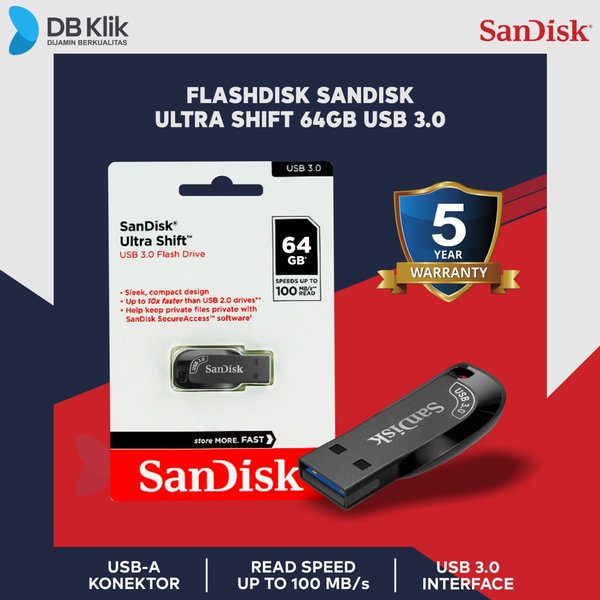 Flashdisk SanDisk Ultra Shift 64GB USB3.0 - Flash Drive Sandisk 64GB