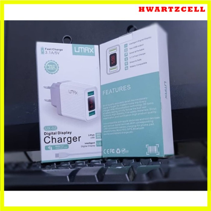 Charger Umax UX-02 V011 V012 digital Ampere 2A 2usb micro fast charging QC 3.0