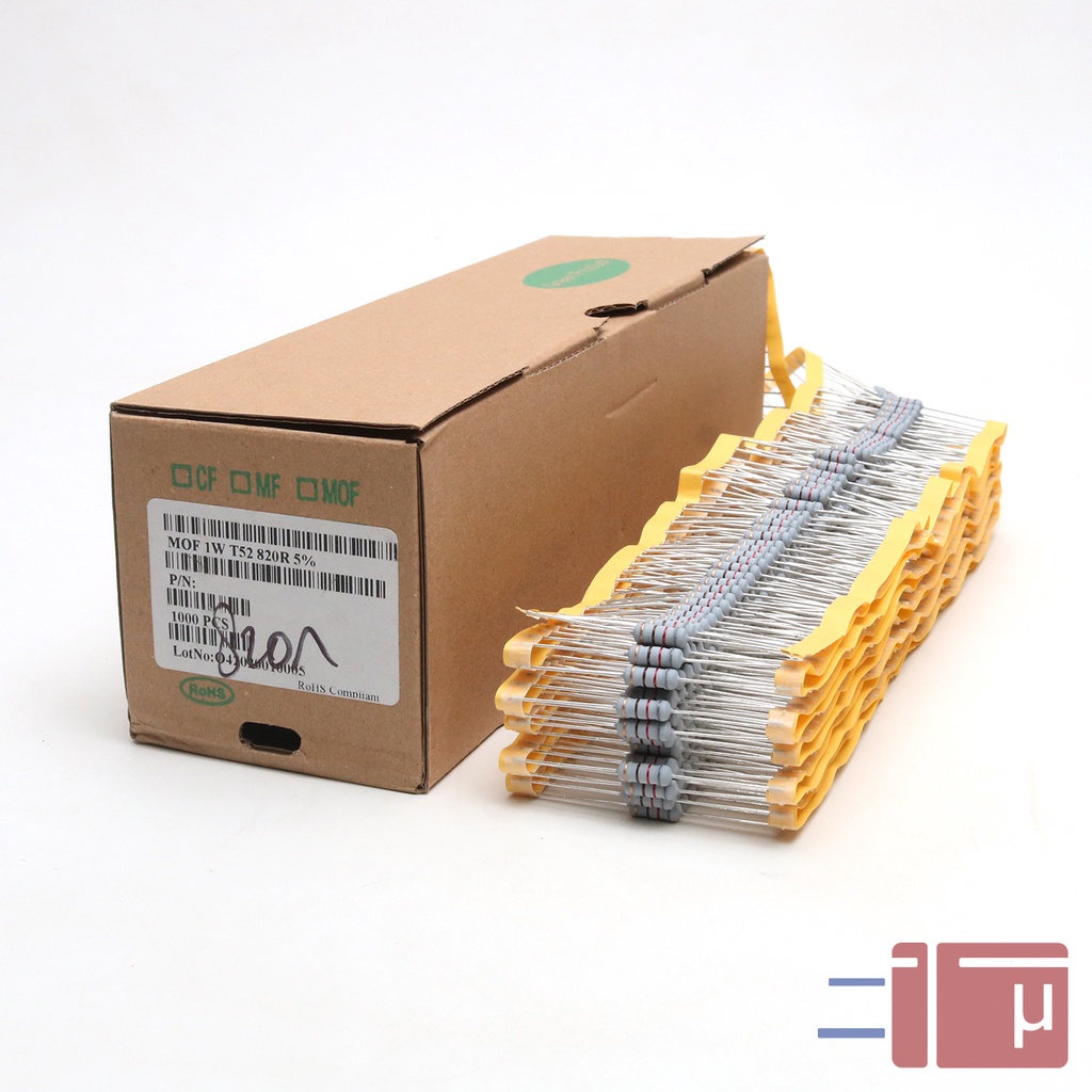 x10 Resistor 820R 820 Ohm 1W Metal Oxide 5% Taiwan Kaki Tembaga