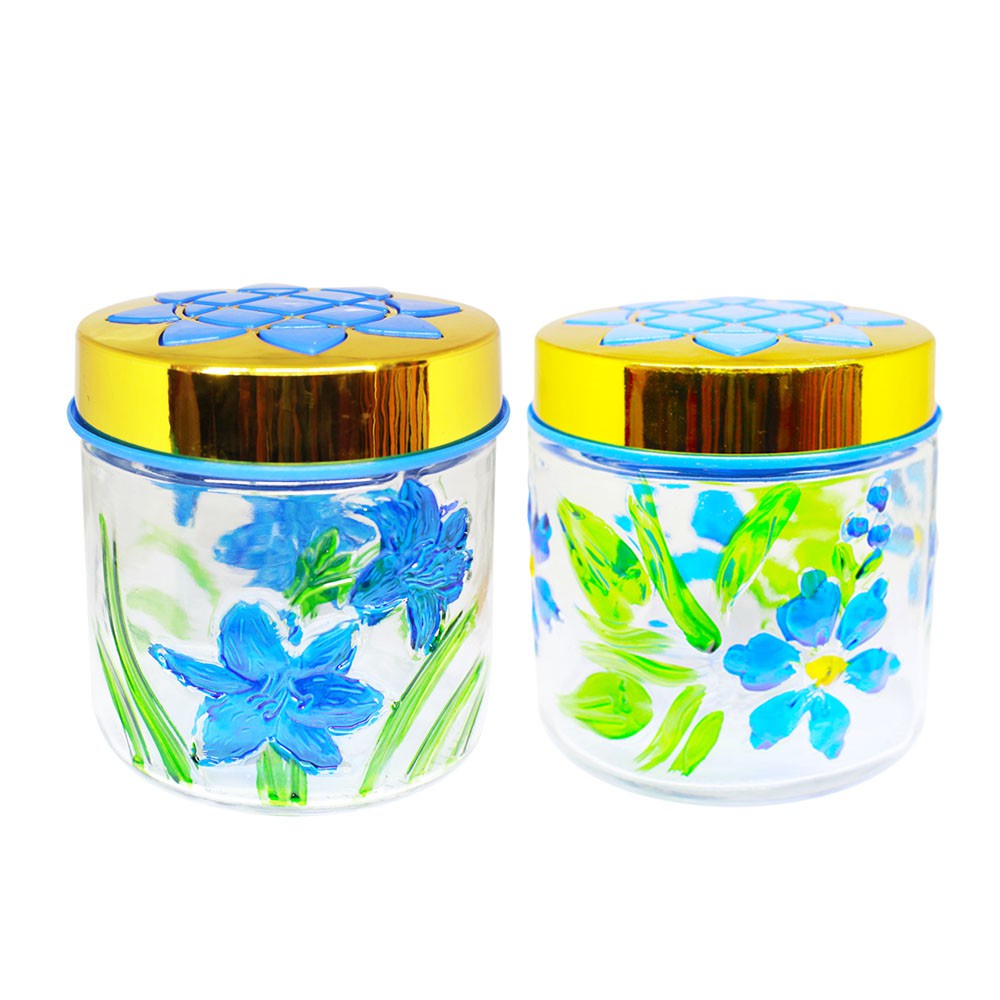 Toples Kaca Motif Bunga 10 cm Random Toples Kue Permen Snack