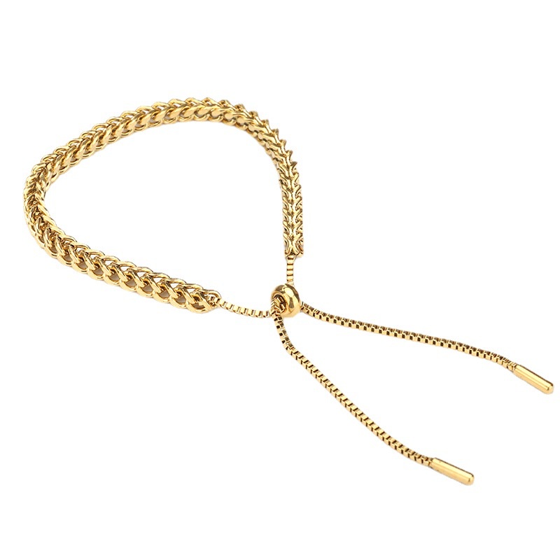 Gelang Rantai Hypoallergenic Adjustable Tahan Air Bahan Titanium Warna Emas Untuk Wanita