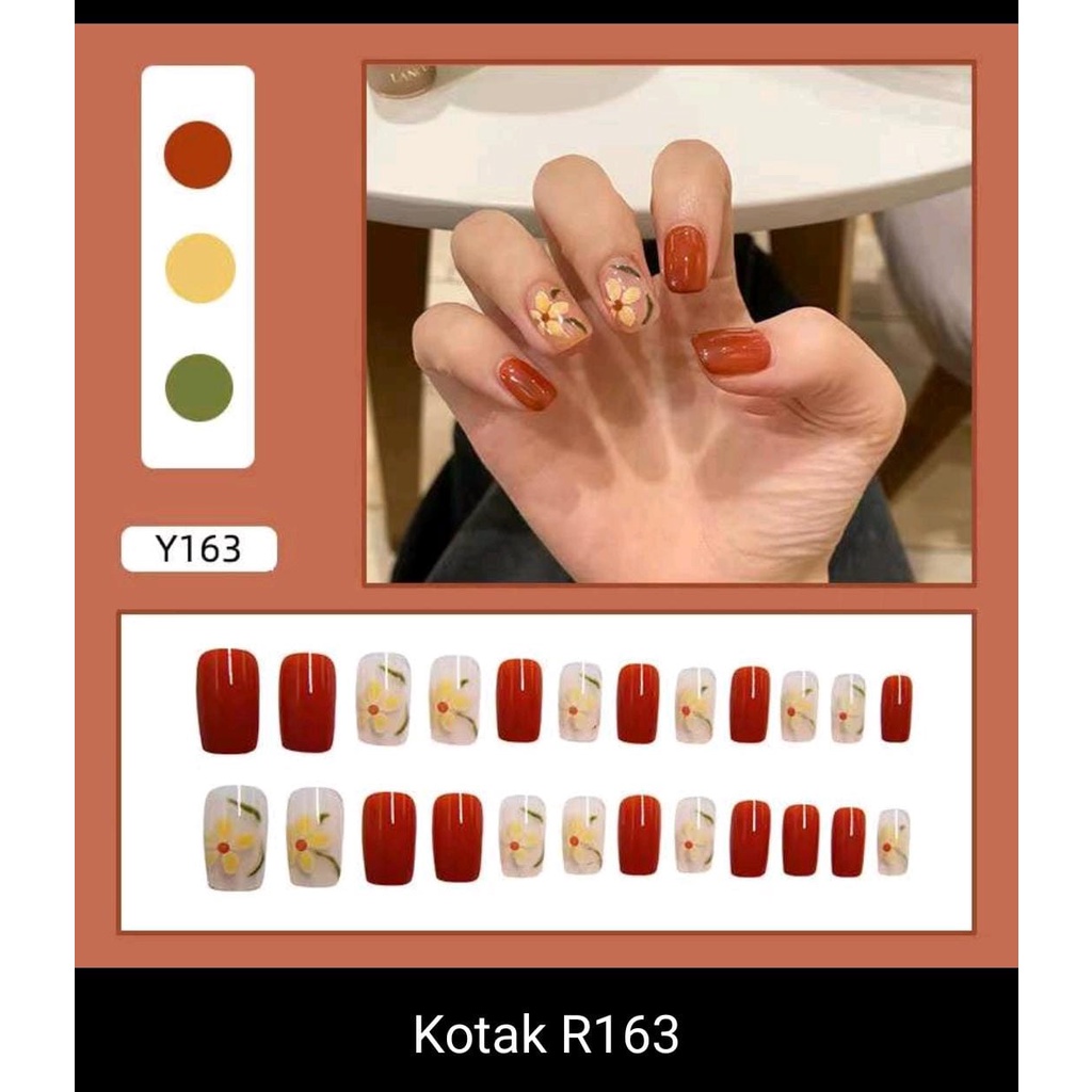 *galerybeautysemarang* Kuku Palsu Fake Nail Kuku Palsu Tahan Air 24 PCS Kuku Palsu Dan Lem /Fake Nail Art 3d /Stiker Kuku Tahan Air