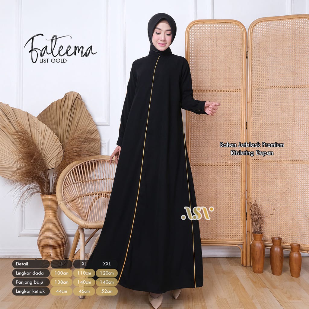 L XL XXL Abaya Arab Fateema Gamis Hitam Jetblack Premium Jubah Akhwat Ummahat Busui Friendly Ready J