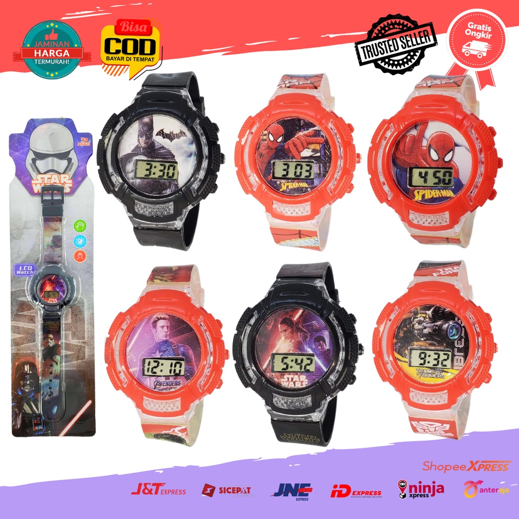 [COD] Jam Tangan Anak  Cowok Karakter Kartun Batman Spiderman Avangers Transformer Melodi Musik Seri 1 Free Packaging