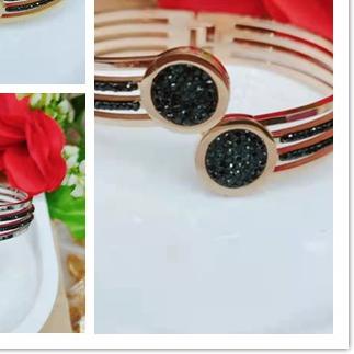 ✦ Set Gelang dan Cincin Titanium Permata Putih&Hitam ⅎ