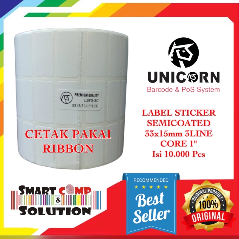 LABEL BARCODE 33 X 15 (3 LINE) KERTAS STICKER LABEL SEMICOATED 33x15