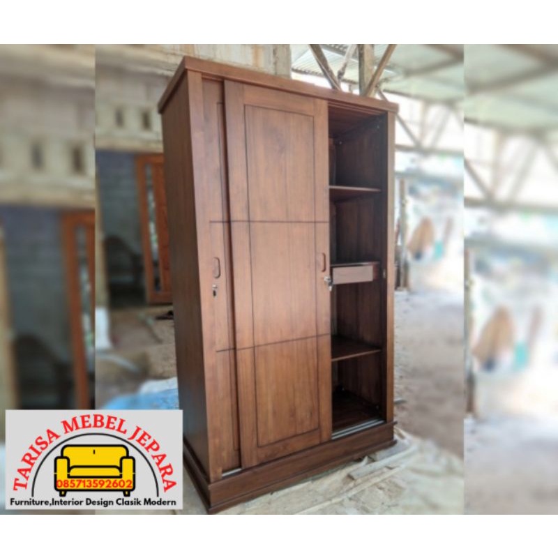 lemari baju LEMARI PAKAIAN 2 pintu sliding geser kayu jati solid HARGA MURAH