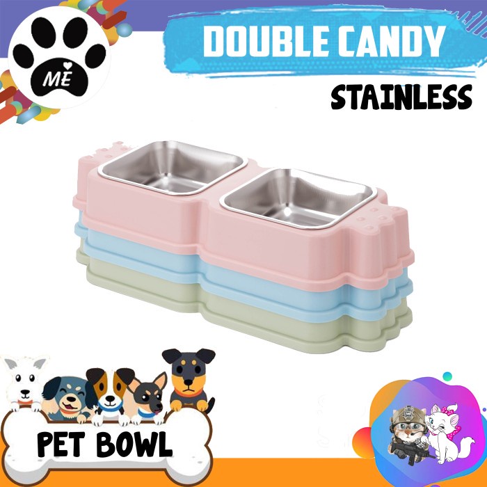 Pet Bowl Anti Slip &quot;DOUBLE CANDY STAINLESS&quot; Tempat Makan Minum Hewan