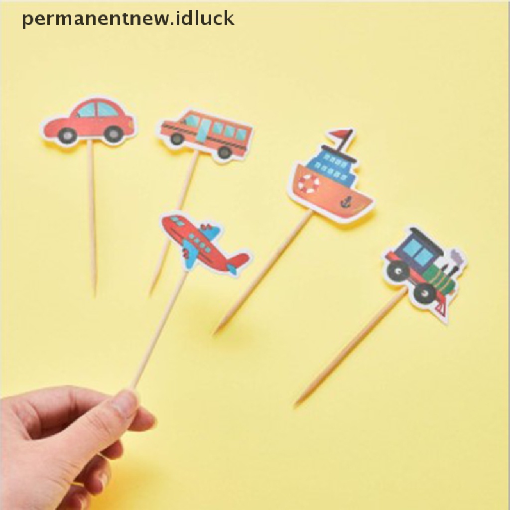 10 Pcs Topper Cupcake Bentuk Kartun Mobil Transportasi Untuk Pesta Ulang Tahun Anak