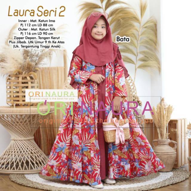 New Laura Kids 2 Gamis Dress Set Syari Anak Plus Hijab Dan Outer Ori Naura Usia 9 Tahun Ke Atas