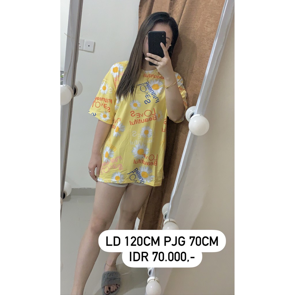 Oversize Tee Tshirt Wanita Model Longgar Motif Bunga Beautiful