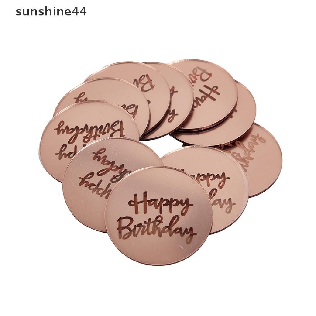 Sunshine 10pcs Topper Kue Ulang Tahun Bentuk Lingkaran Bahan Akrilik Warna Rose Gold