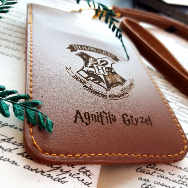 

name tag kulit id card holder lanyard harry potter hogwarts laser grafir