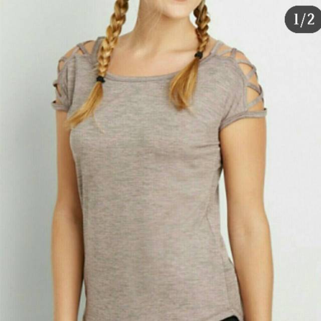 MAURICES SPACEDYE DOLMAN TEE WITH STRAPY SLEEVES