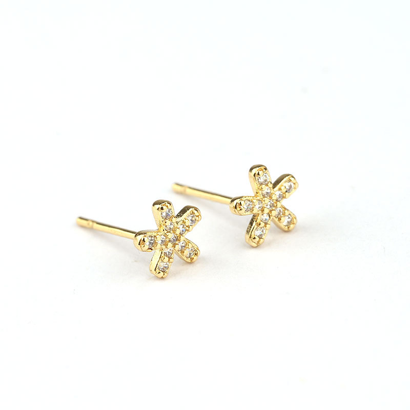 Korea Simple Zircon Five Petal Flower Earrings for Women Jewelry Hypoallergenic Stud Earring