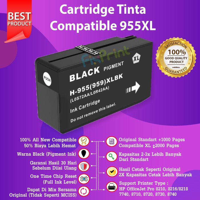 Cartridge HP 955XL 955XL Black Cyan Magenta Yellow Tinta 8210 8720